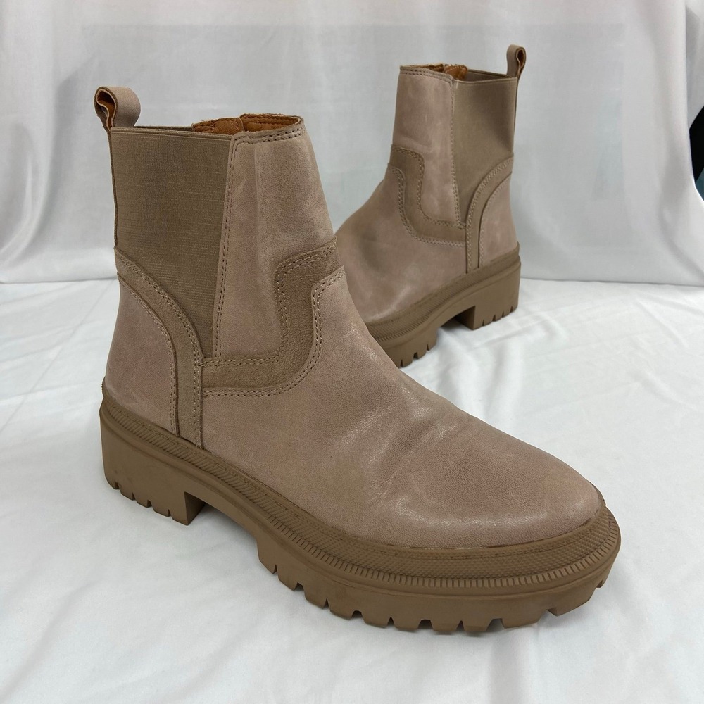 Lucky Brand women's Eabile‎ tan suede taupe leather zip chunky ankle boots 8.5